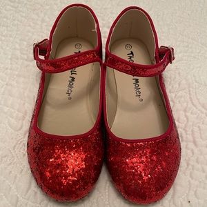 Girls red glitter sparkle dress shoes